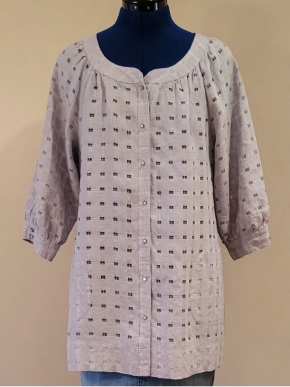Chico's Dusty Grey Eyelet Button-Down Tunic/Dress